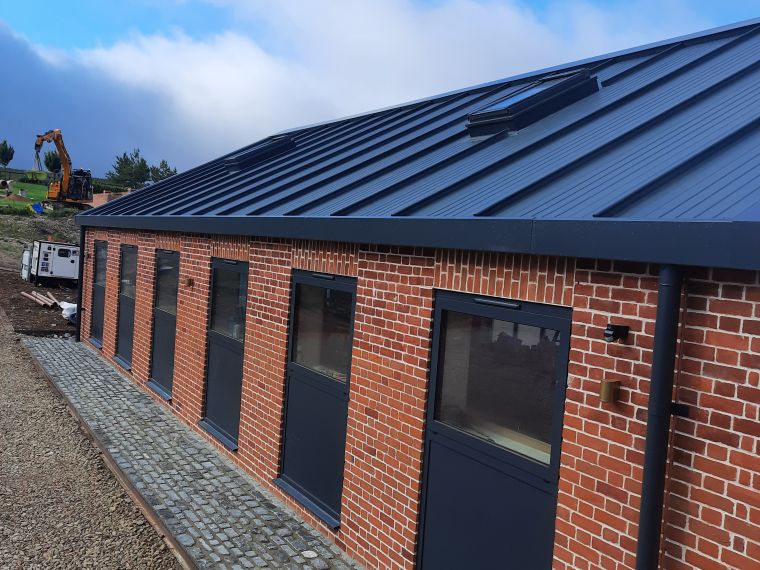 A home gym building with custom steel roof and roofline